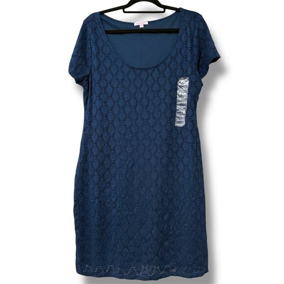 Isaac Mizrahi women’s plus size XXL Navy Blue Lace Sheath Dress with lining NWT - Picture 1 of 11